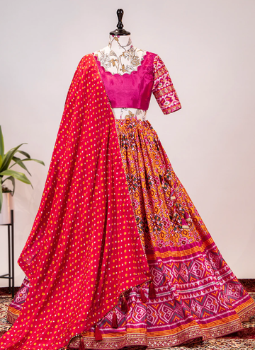 Yellow Patola Printed Chinon Sequence Work Lehenga Choli